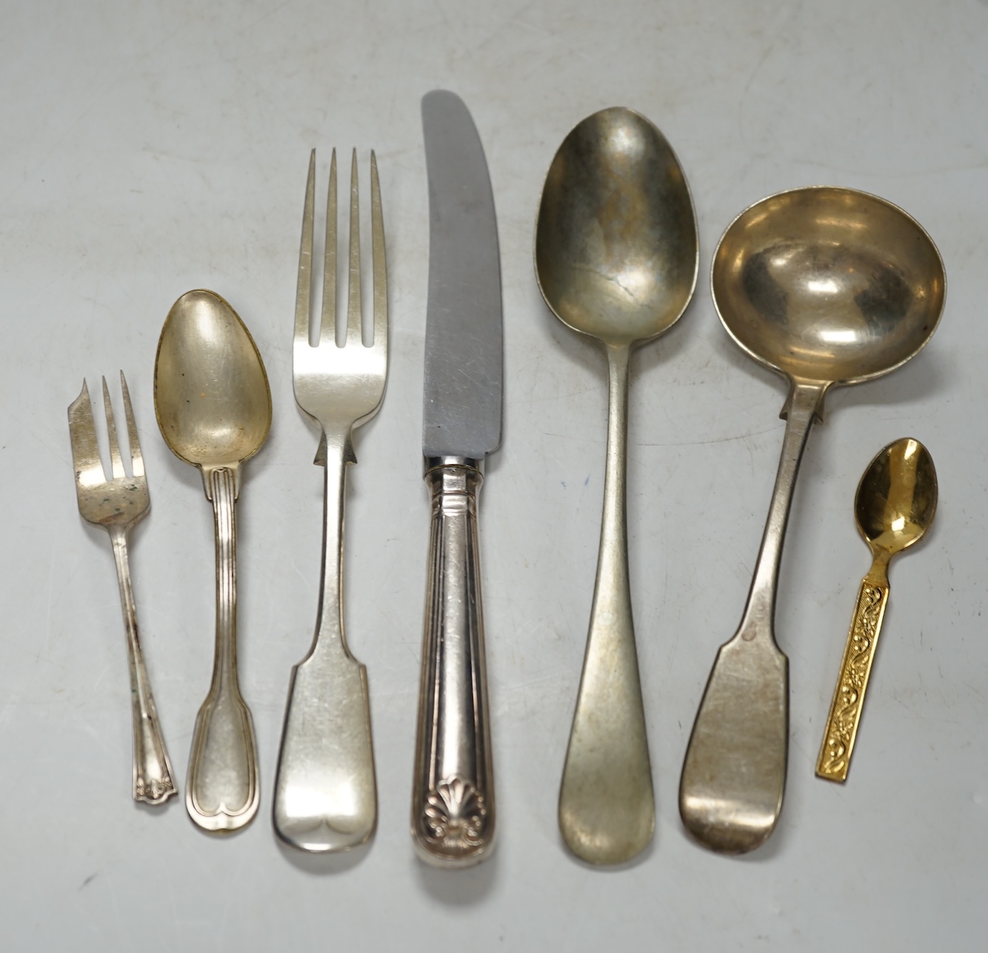 A quantity of mixed silver plated flatware. Condition - fair
